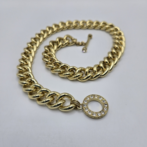 Heidi Daus Goldtone Necklace Chunky Chain Link Rhinestone Mogul Mobwife - Picture 4 of 5